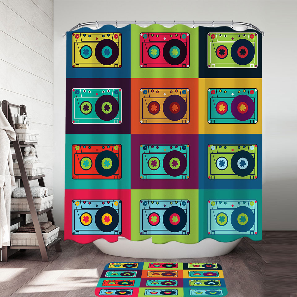 Cool Multi Colored Shower Curtains Vintage Cassette