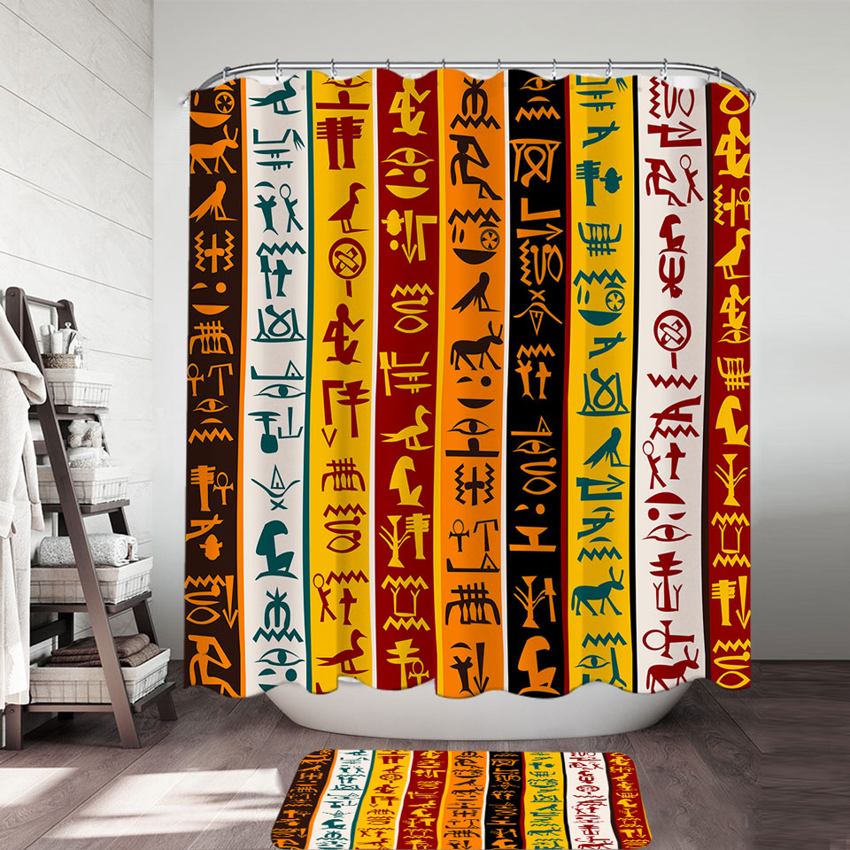 Cool Multi Colored Stripes Shower Curtain with Ancient Symbols