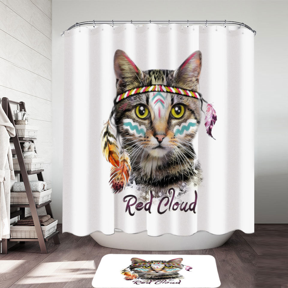 Cool Native American Cat Kids Shower Curtains