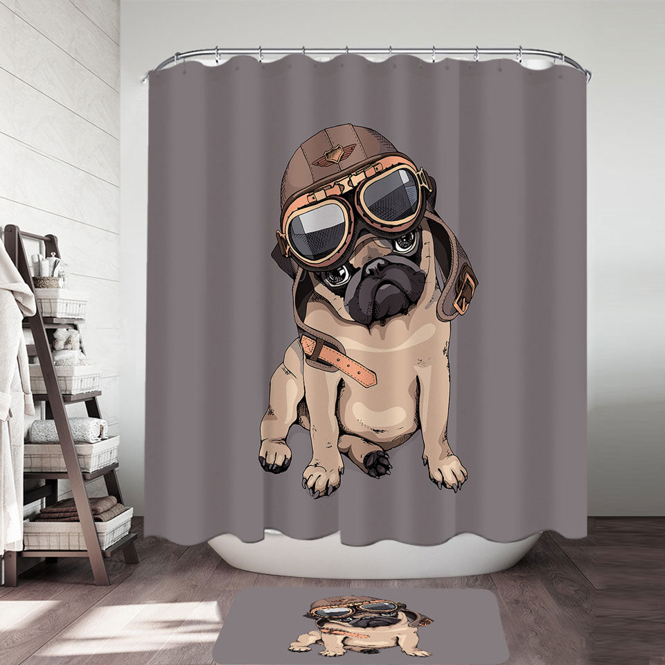 Cool Pilot Pug Shower Curtain