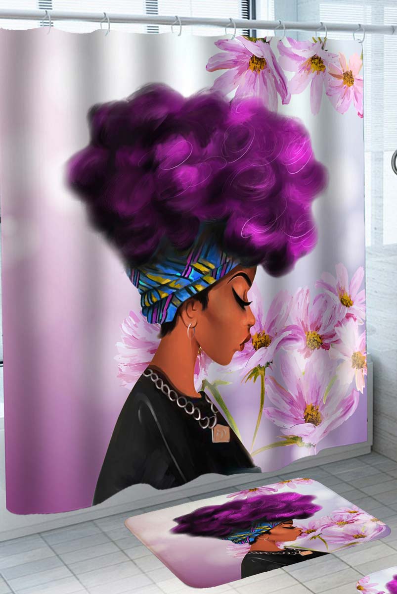 Cool Purple Afro Girl Shower Curtain