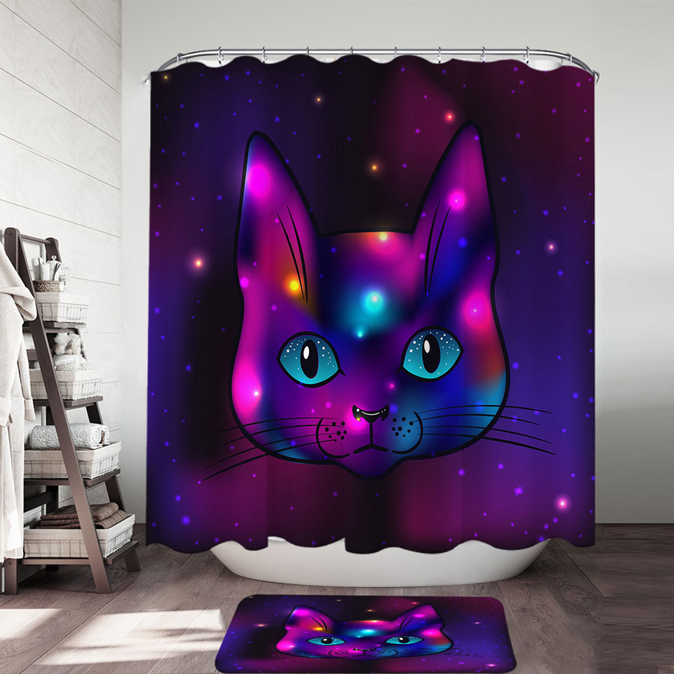 Cool Purple Space Cat Shower Curtain