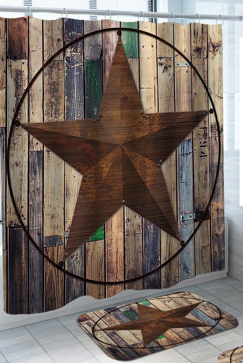 Cool Rustic Shower Curtains Texas Lone Star on Wooden Deck