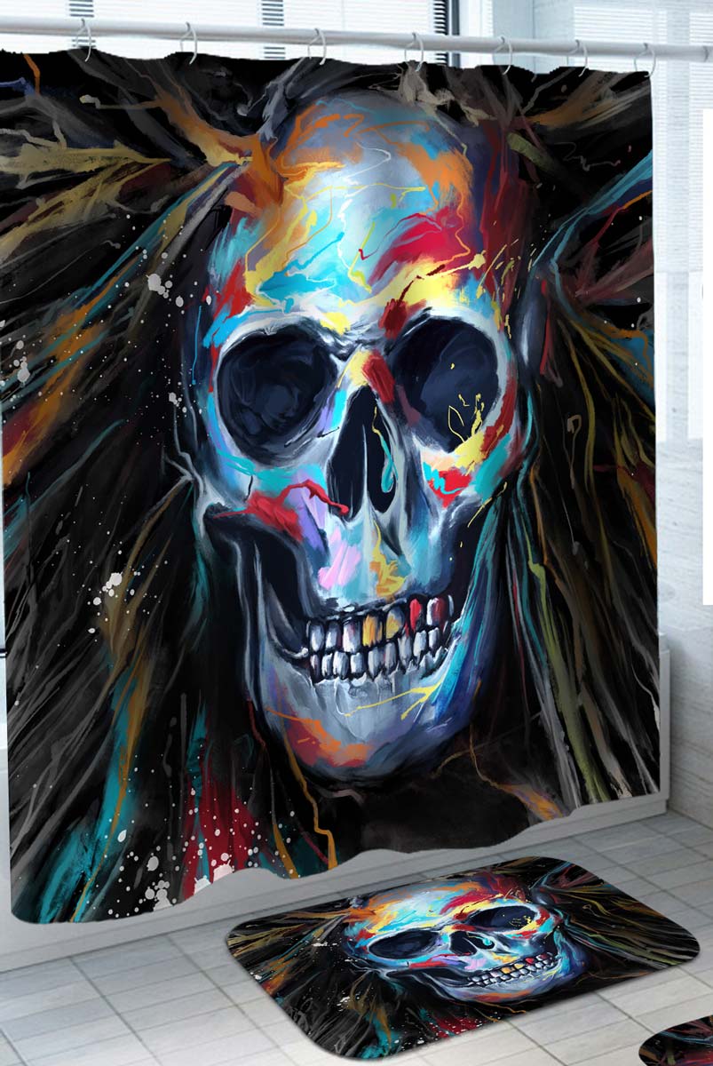 Cool Scary Shower Curtains Painted Colorful Skull