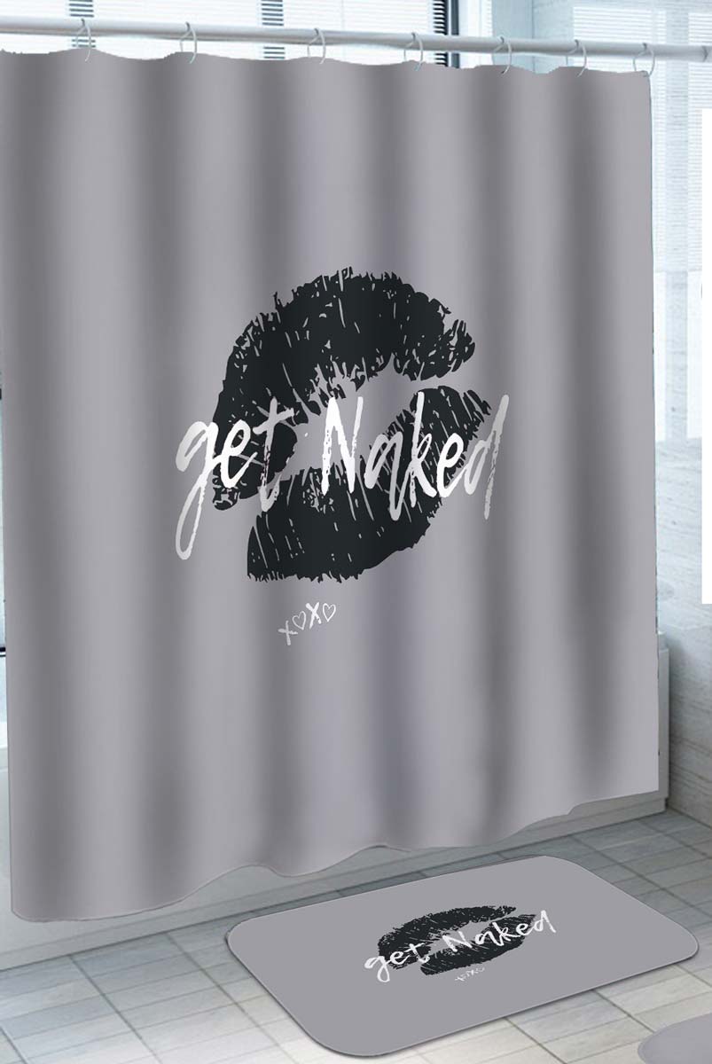 Cool Sexy Shower Curtains with Grey Lips Kiss Get Naked