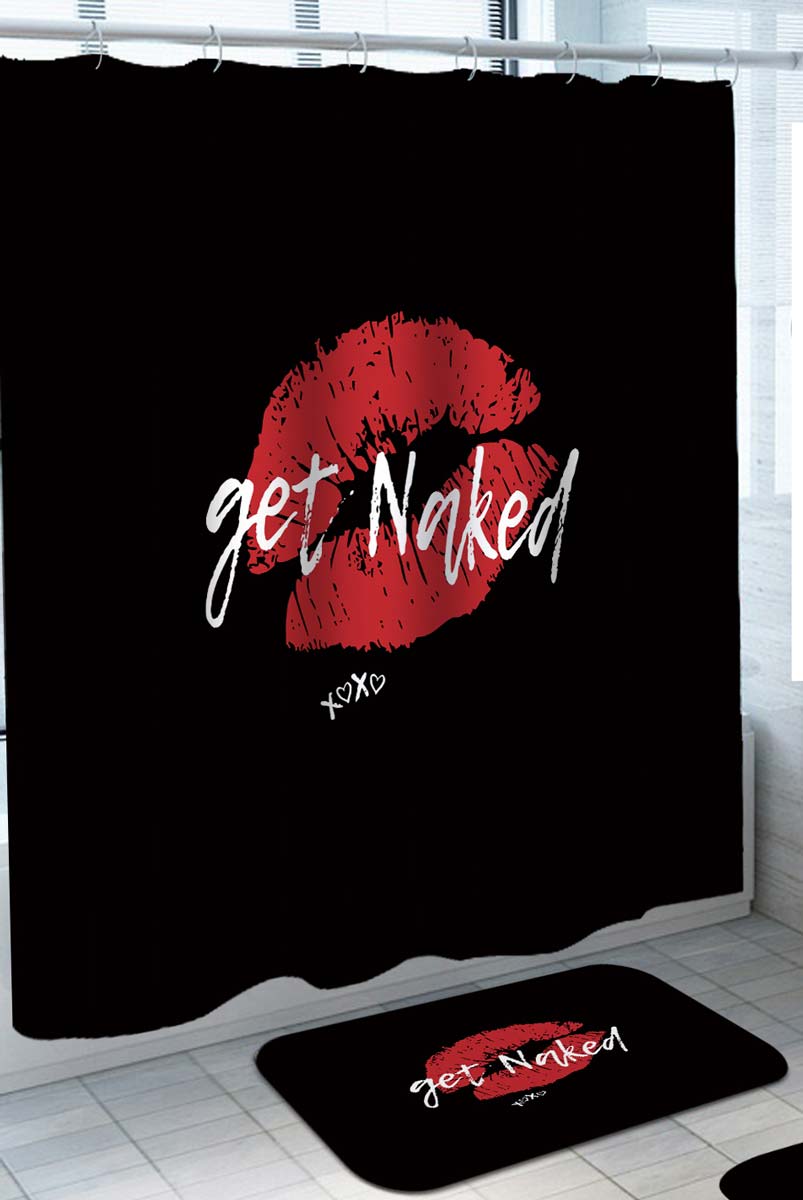 Cool Sexy Shower Curtains with Red Lips Kiss Get Naked