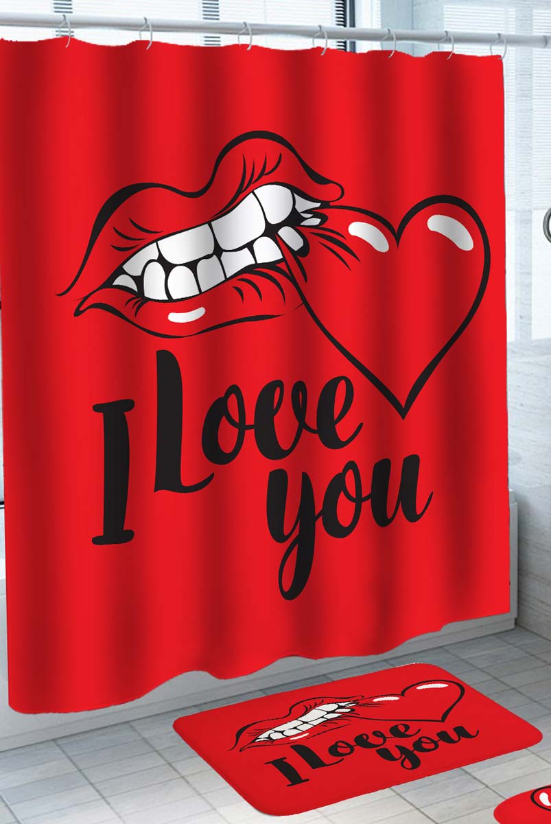 Cool Shower Curtain Heart Bite I Love You Lips