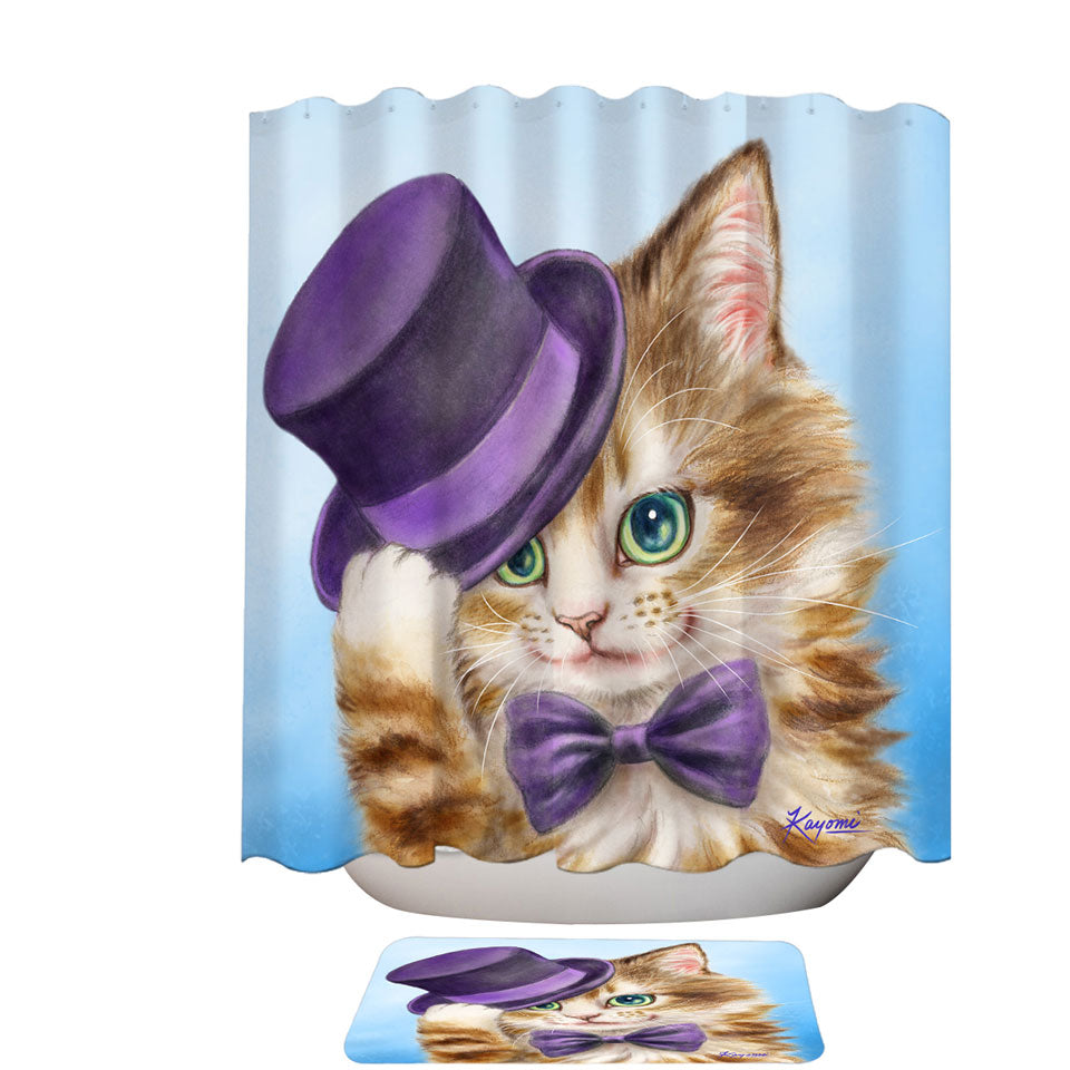 Cool Shower Curtain with Cats Art the Purple Top Hat and Bow Tie Kitty