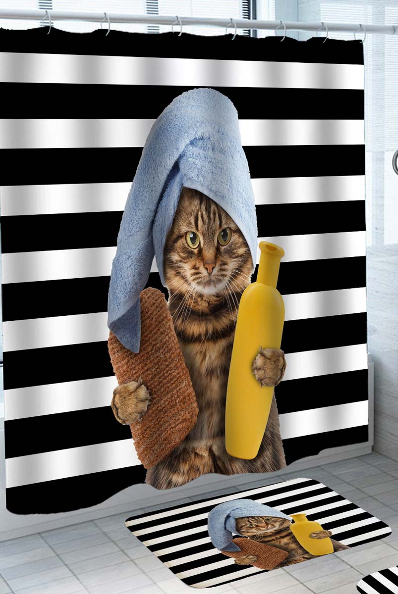 Cool Shower Curtain with Cats Lady Cat Shower Time