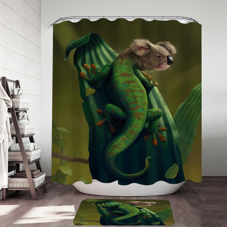 Cool Shower Curtains Animal Art Gekoala Iguana and Koala Shower Curtain