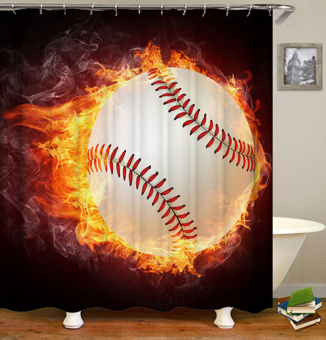 Cool Shower Curtains Baseball Ball on Fire