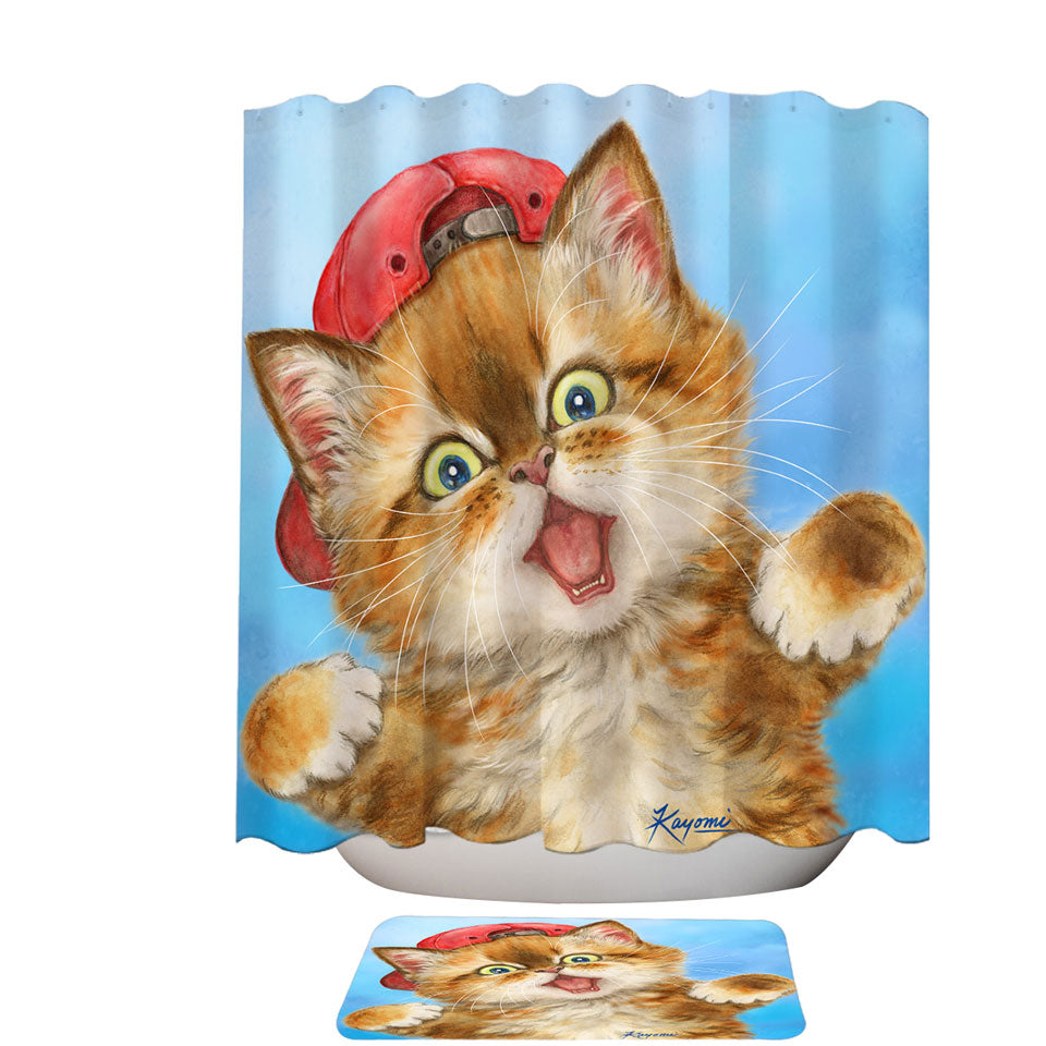 Cool Shower Curtains Cats Boy Ginger Kitten Wearing a Cap Hat