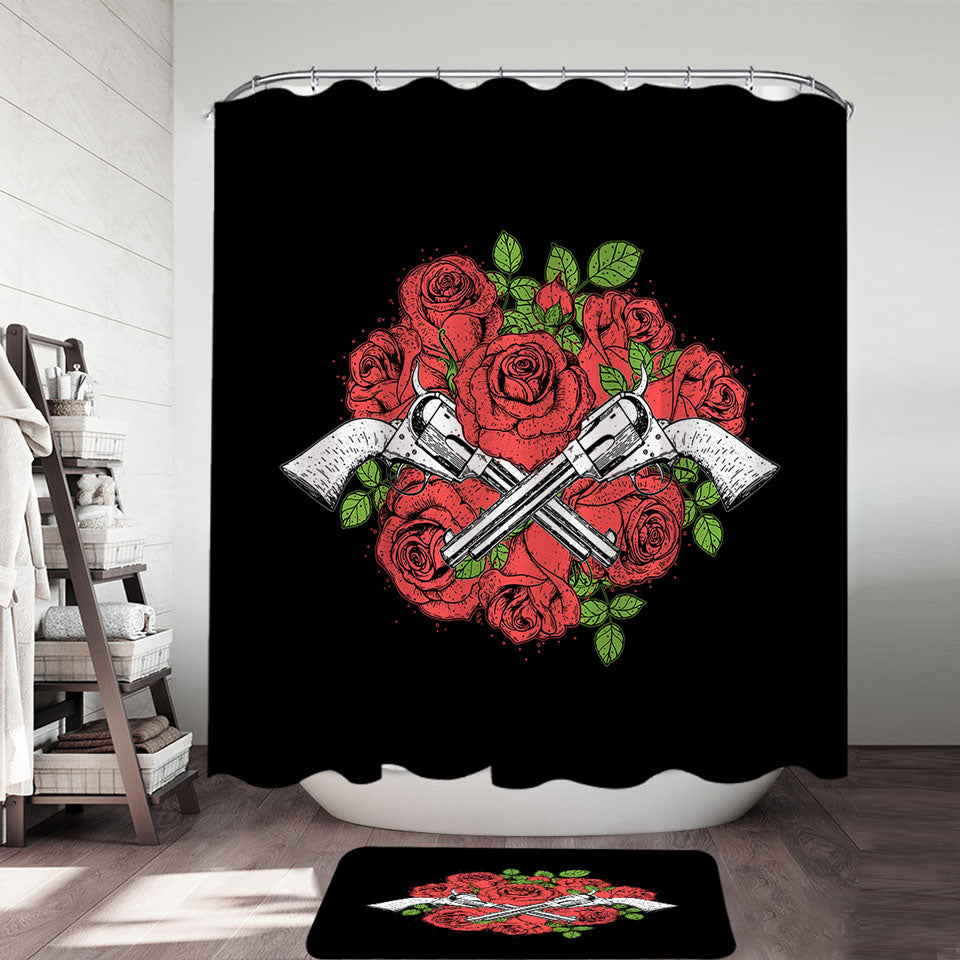 Cool Shower Curtains Drawing of Guns and Roses