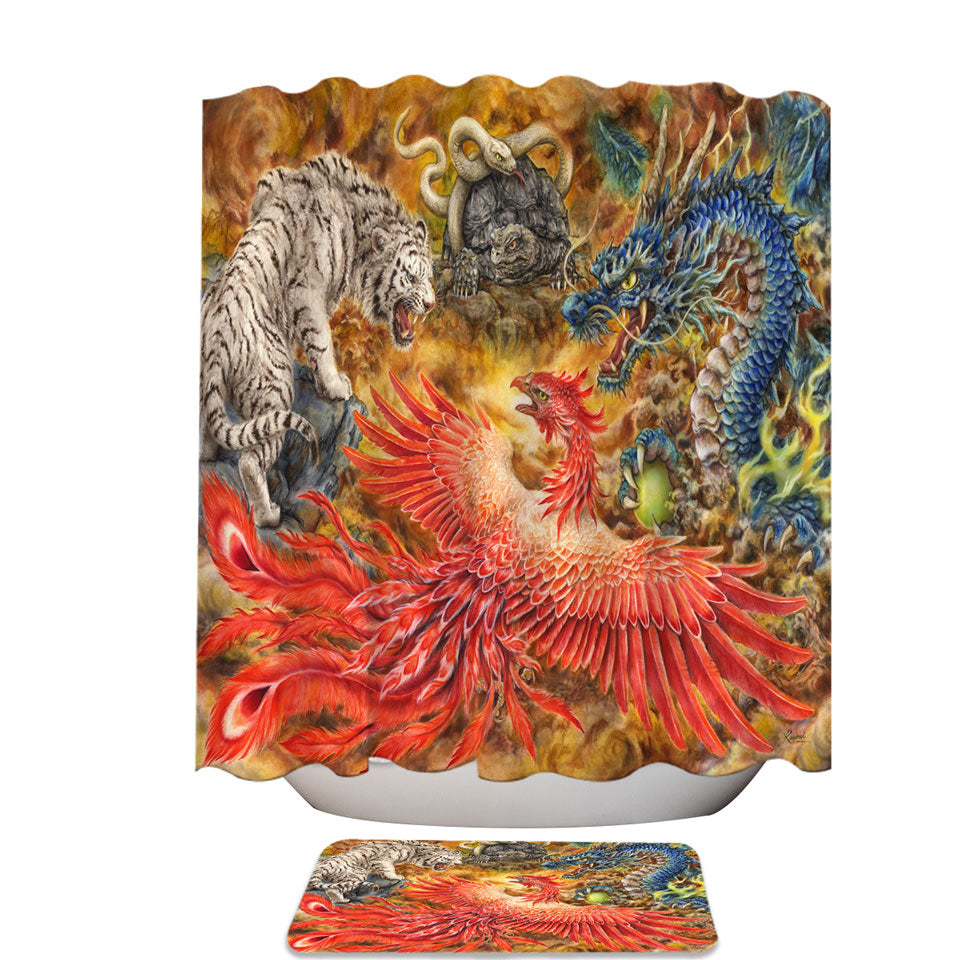 Cool Shower Curtains Fantasy Art Four Heavenly Beasts