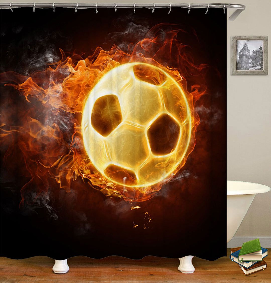 Cool Shower Curtains Football Soccer Ball on Fire