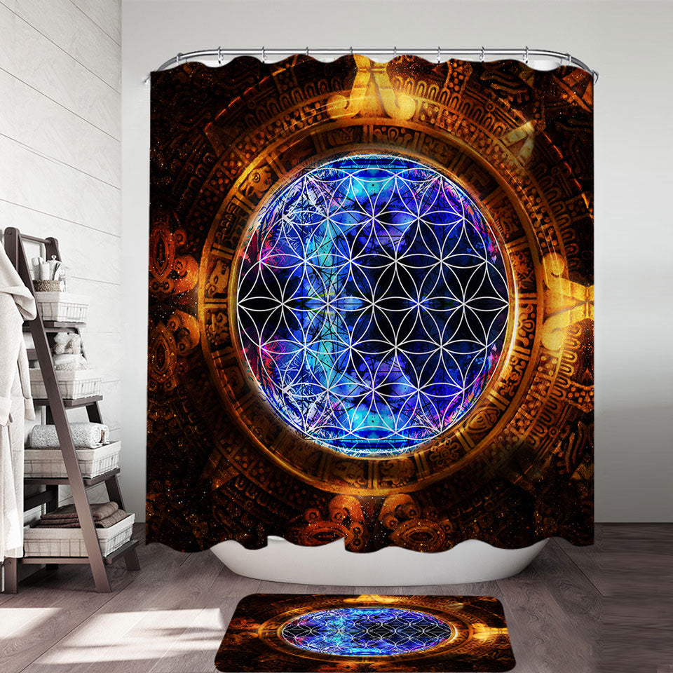 Cool Shower Curtains Golden Blue Ancient Illusion