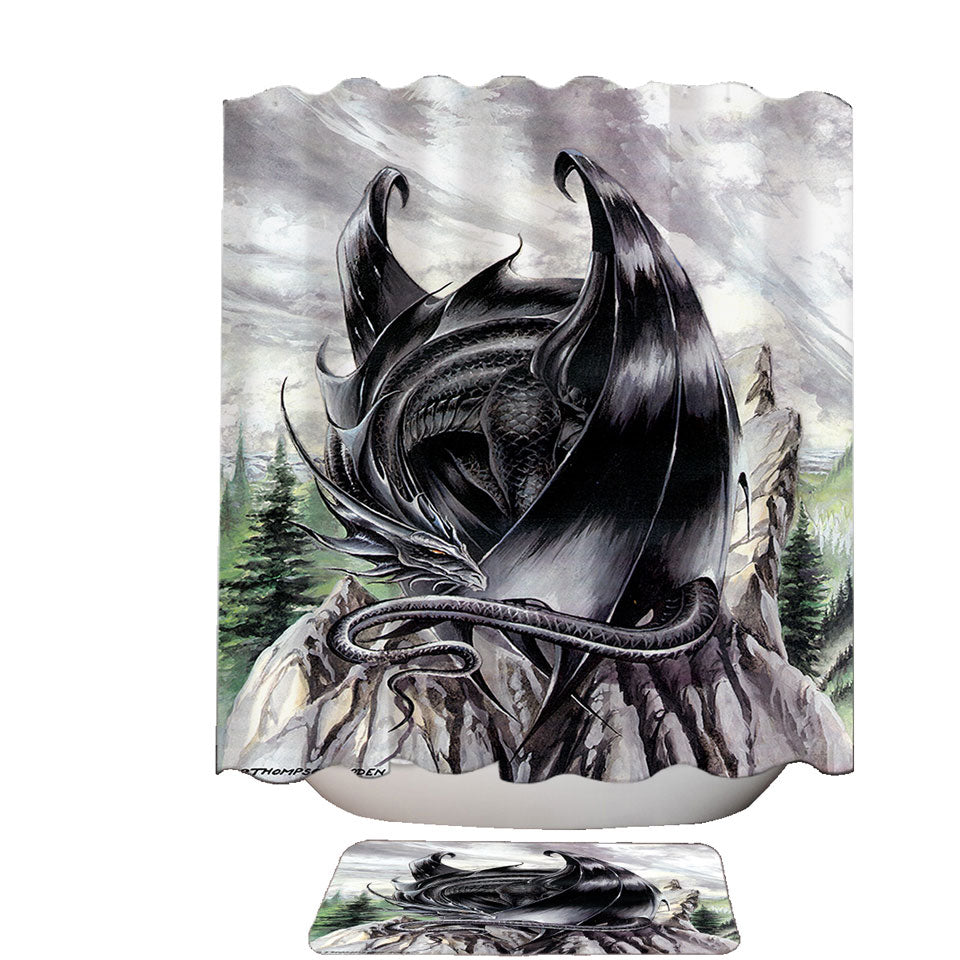 Cool Shower Curtains Morning Stretch Mountain Black Dragon