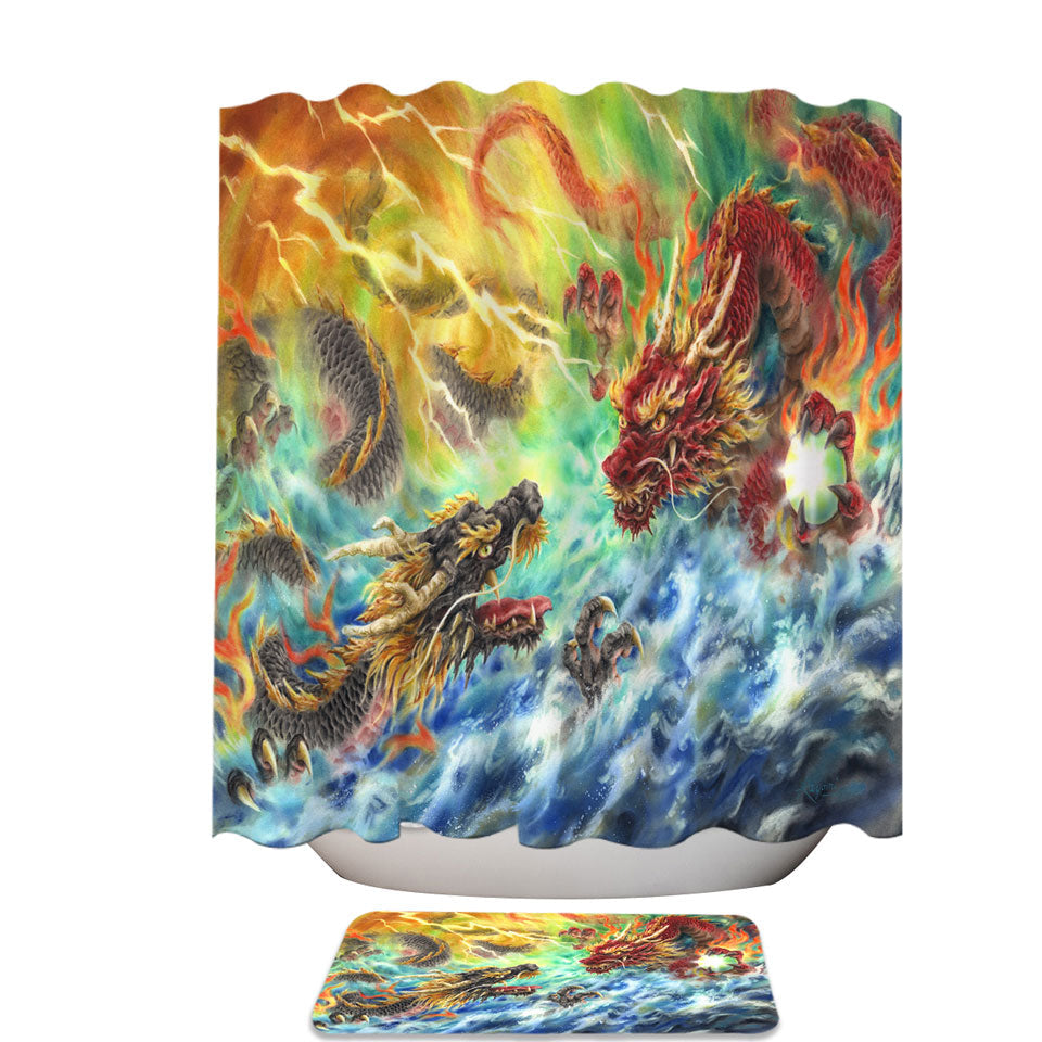 Cool Shower Curtains Online Fantasy Fire vs Water Encountering Dragons