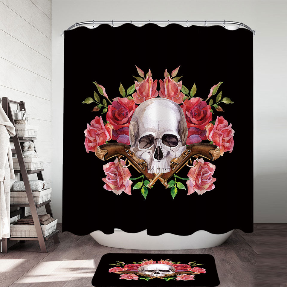 Cool Shower Curtains Skull Roses and Vintage Pistols