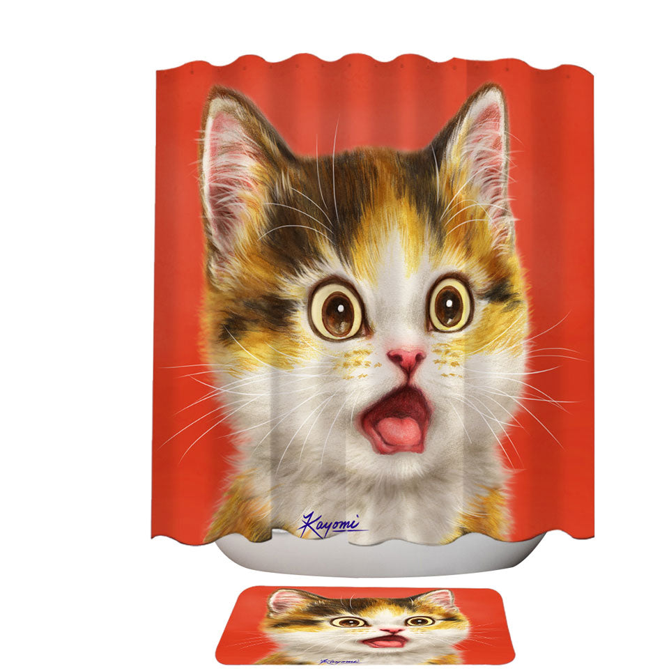 Cool Shower Curtains Surprised Cute Kitten Cat