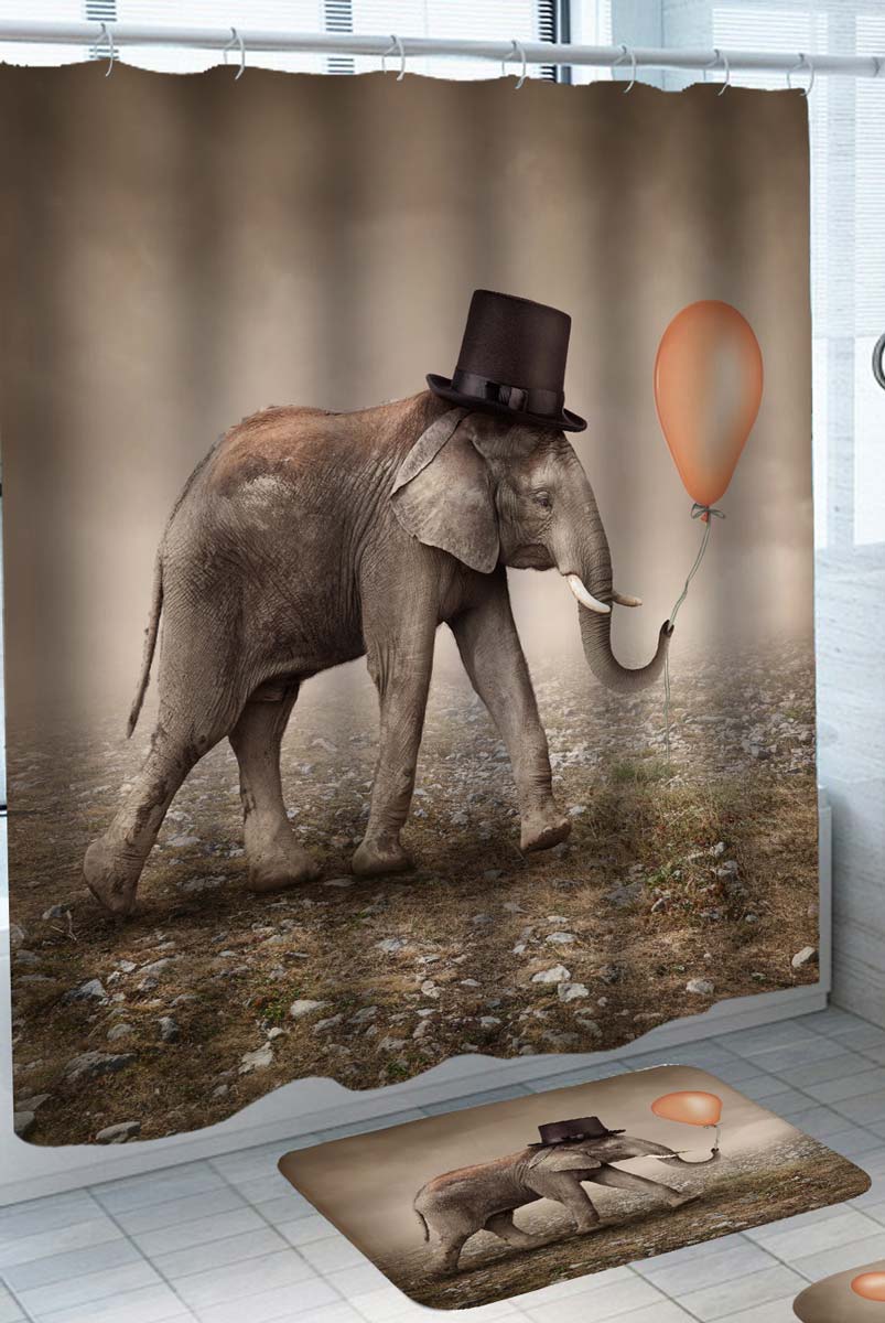 Cool Shower Curtains Top Hat Elephant with a Balloon