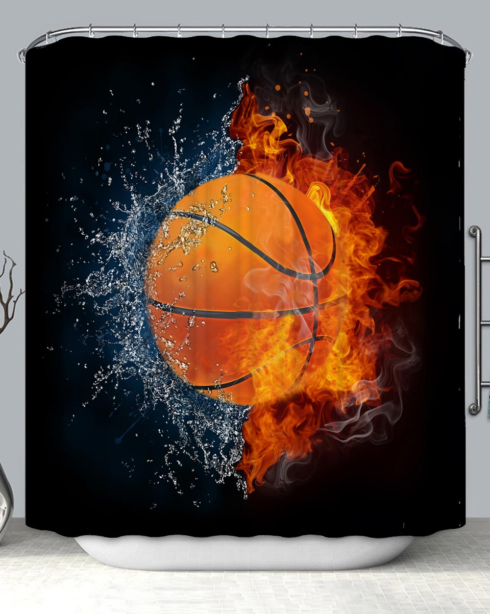 Cool Shower Curtains Water vs Fire Basketball Shower Curtain
