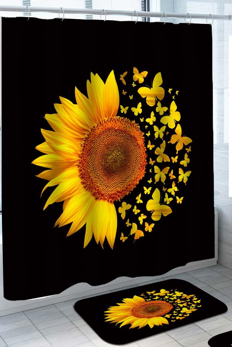 Cool Shower Curtains Yellow Sunflower to Butterflies