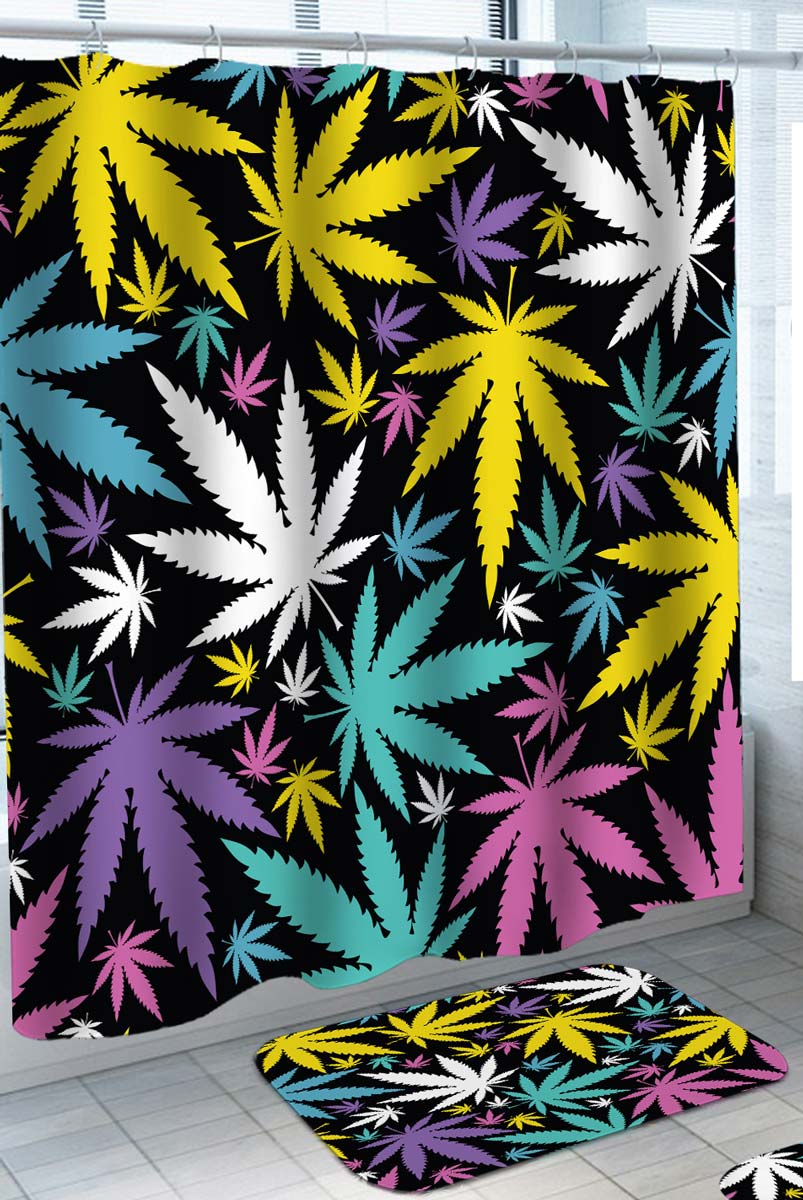 Cool Shower Curtains for Guys Multi Colored Weed Leaf Pattern