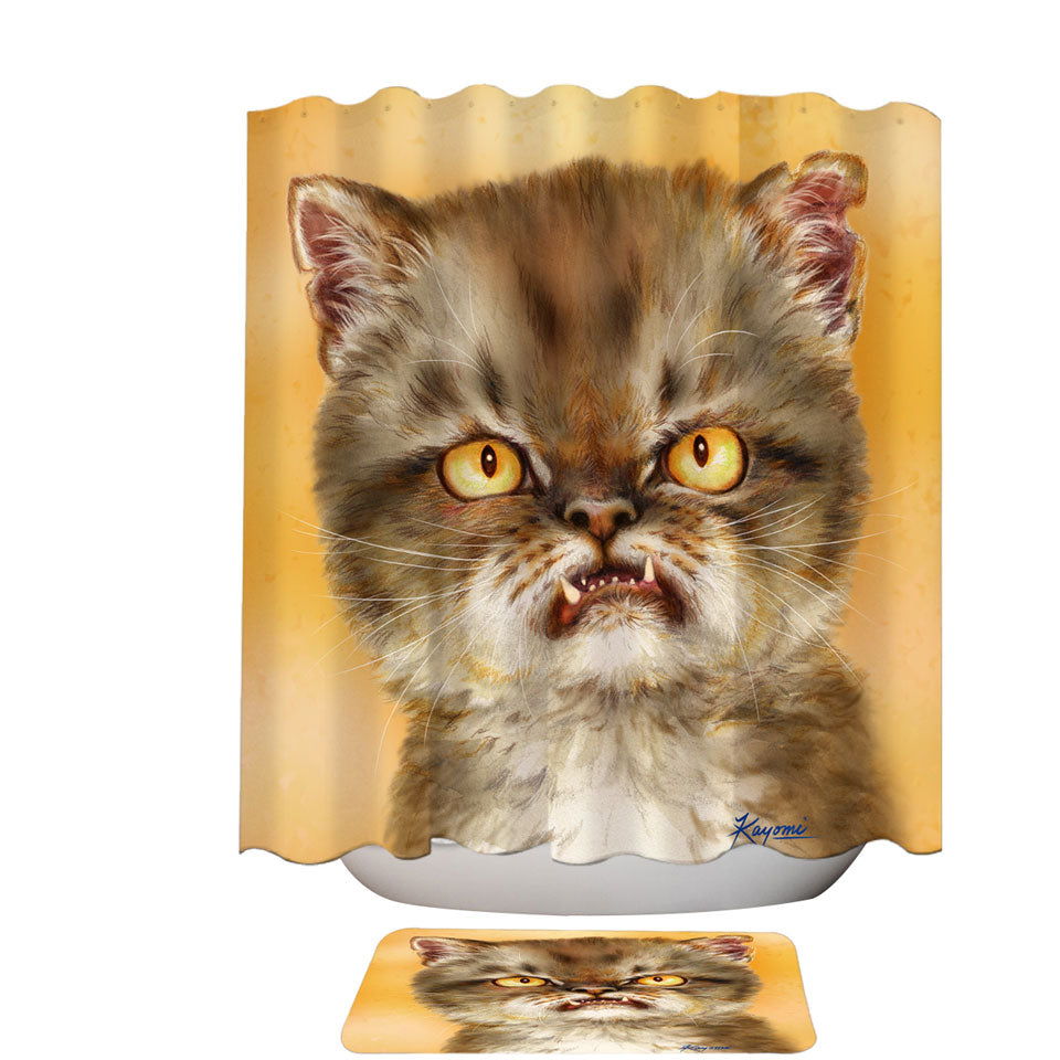 Cool Shower Curtains with Cat Art Angry Furious Kitten