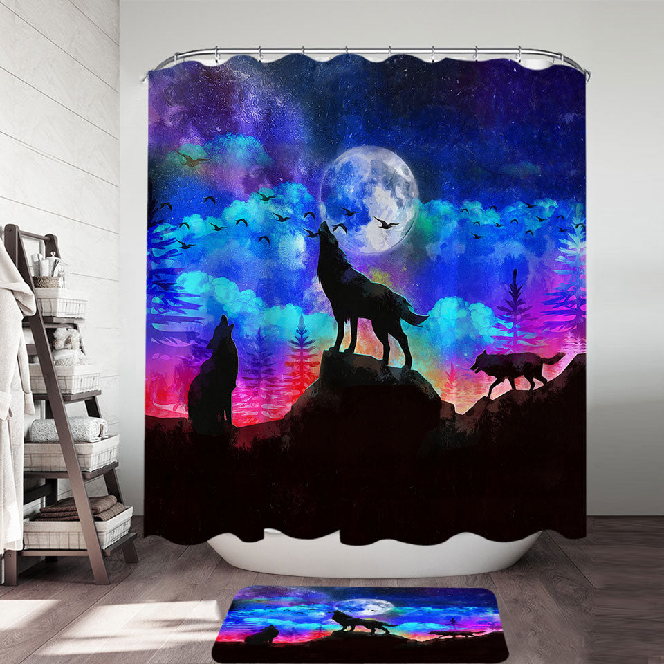 Cool Shower Curtains with Full Moon Night Wolf Pack