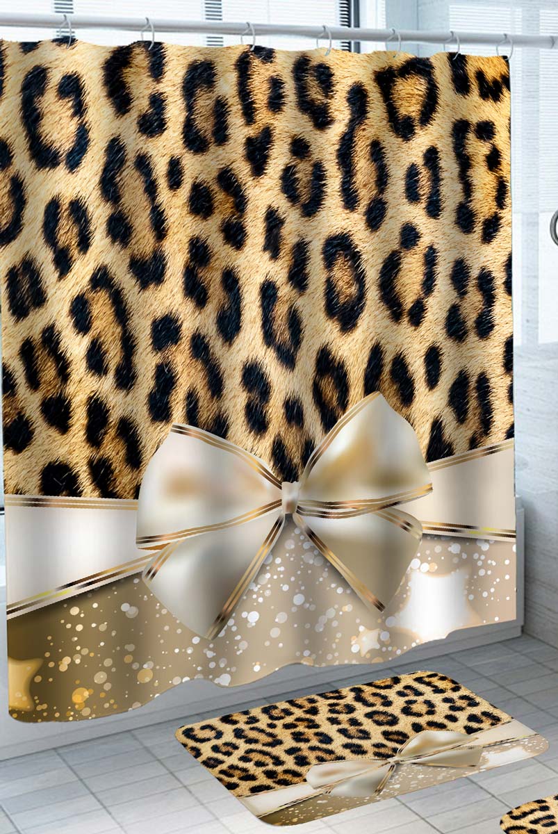 Cool Shower Curtains with Leopard Pattern Gift Ribbon