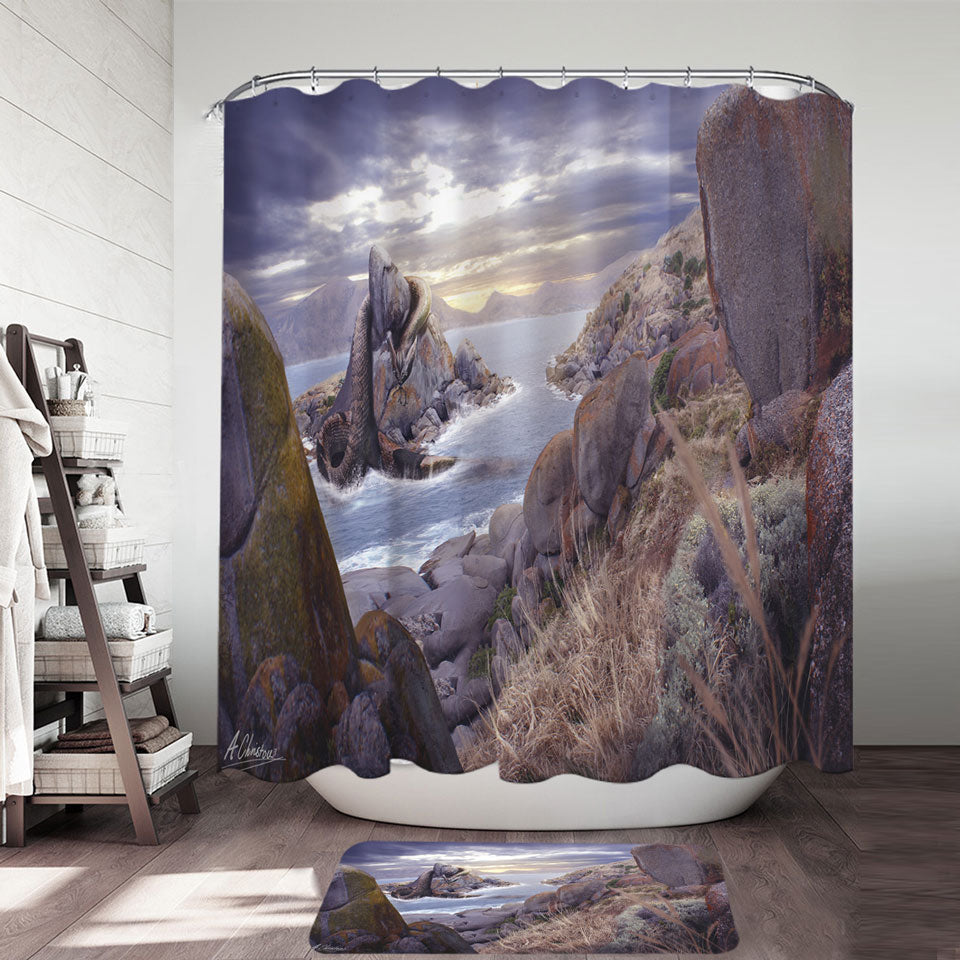 Cool Snake Dragon Monster on the Beach Shower Curtain