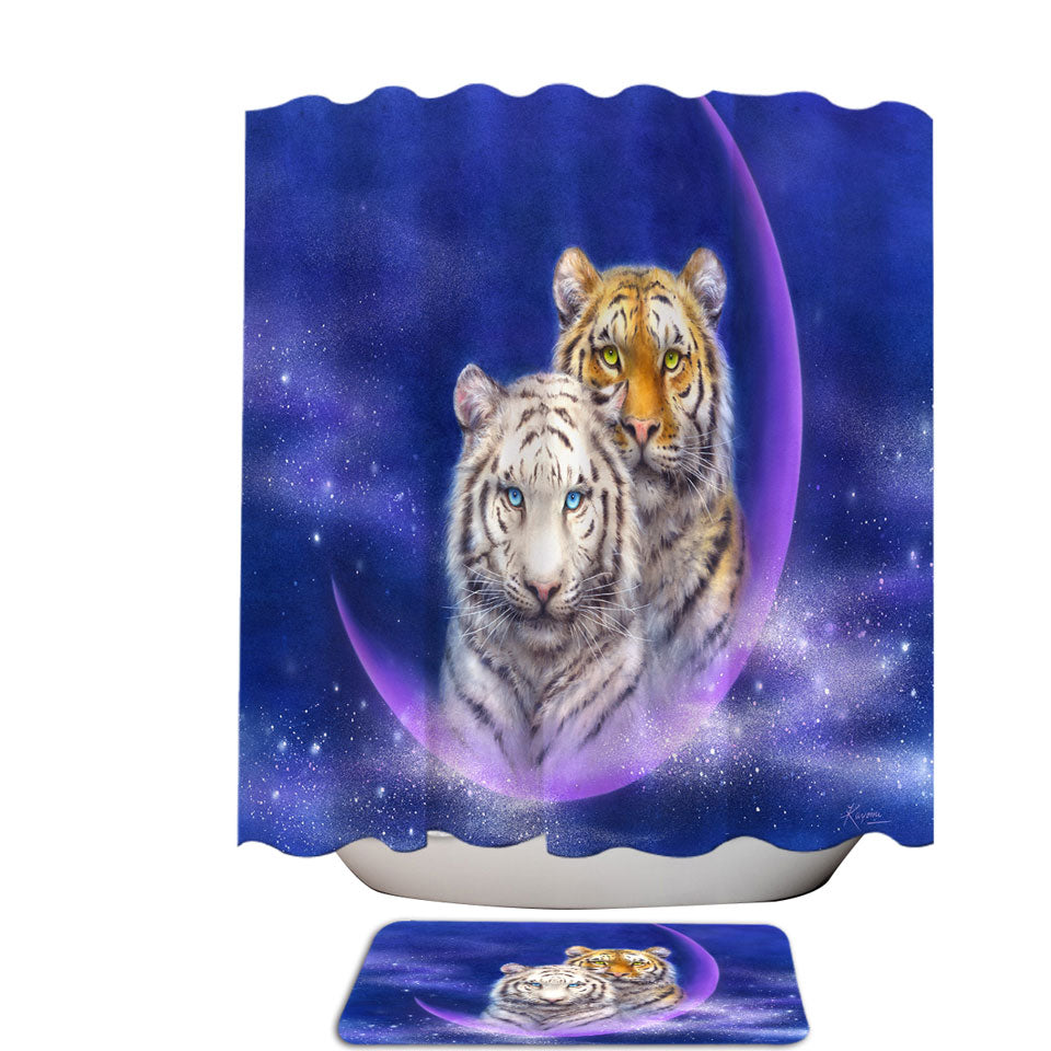 Cool Space Shower Curtains Milky Way Orange and White Tigers