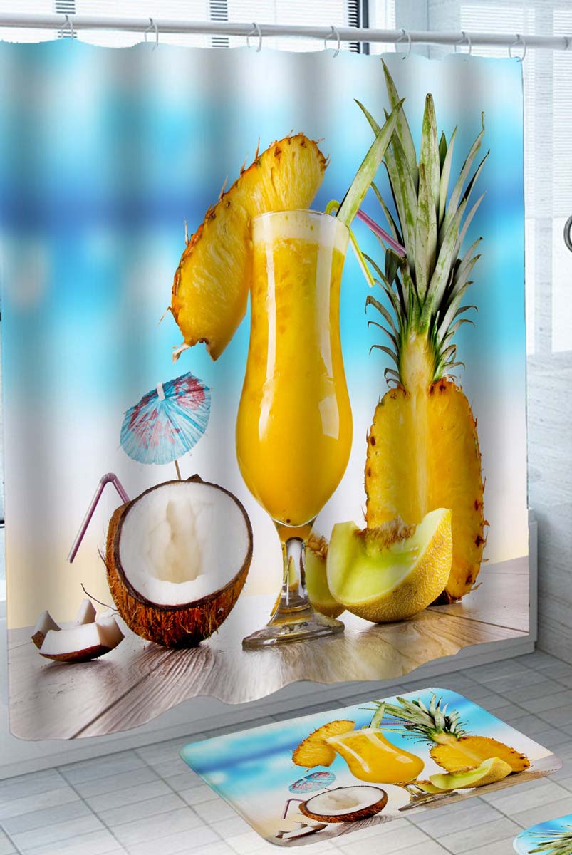 Cool Summer Shower Curtains with Pineapple Coconut and Melon Cocktail