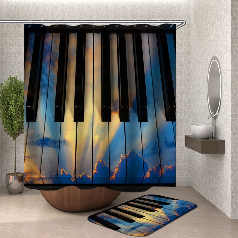Cool Sunset Clouds Piano Keys Shower Curtain