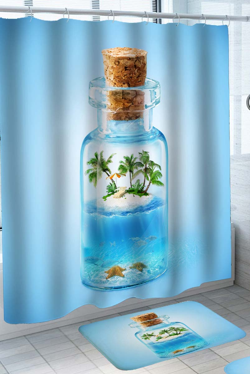 Cool Tropical Shower Curtains with Island in a Bottle