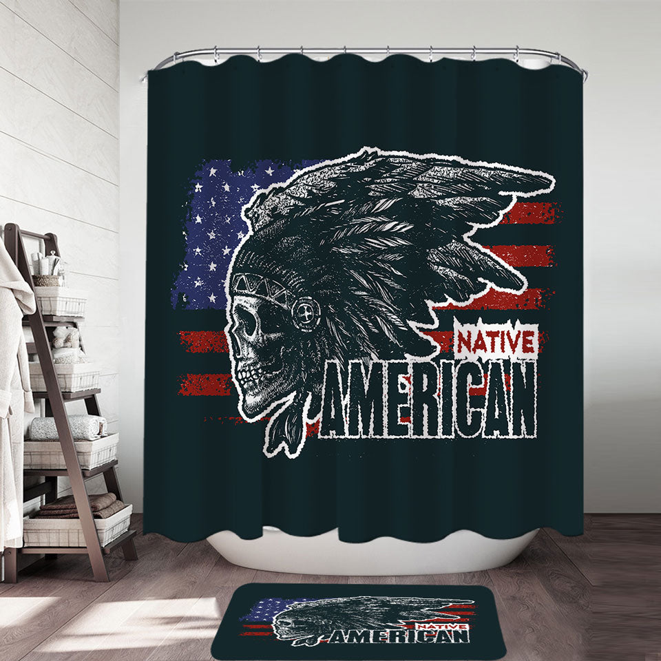 Cool USA Shower Curtains Native American Chief Skull