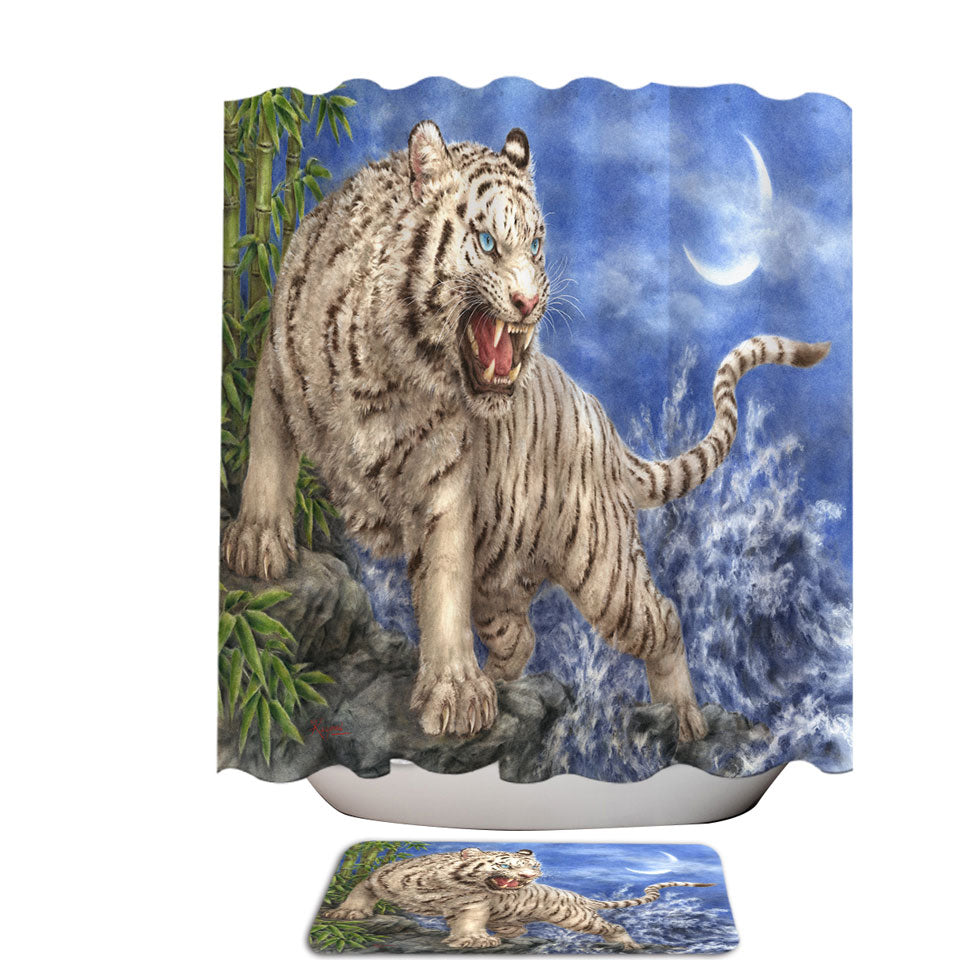 Cool Wild Animal Painting Ocean White Tiger Fabric Shower Curtains