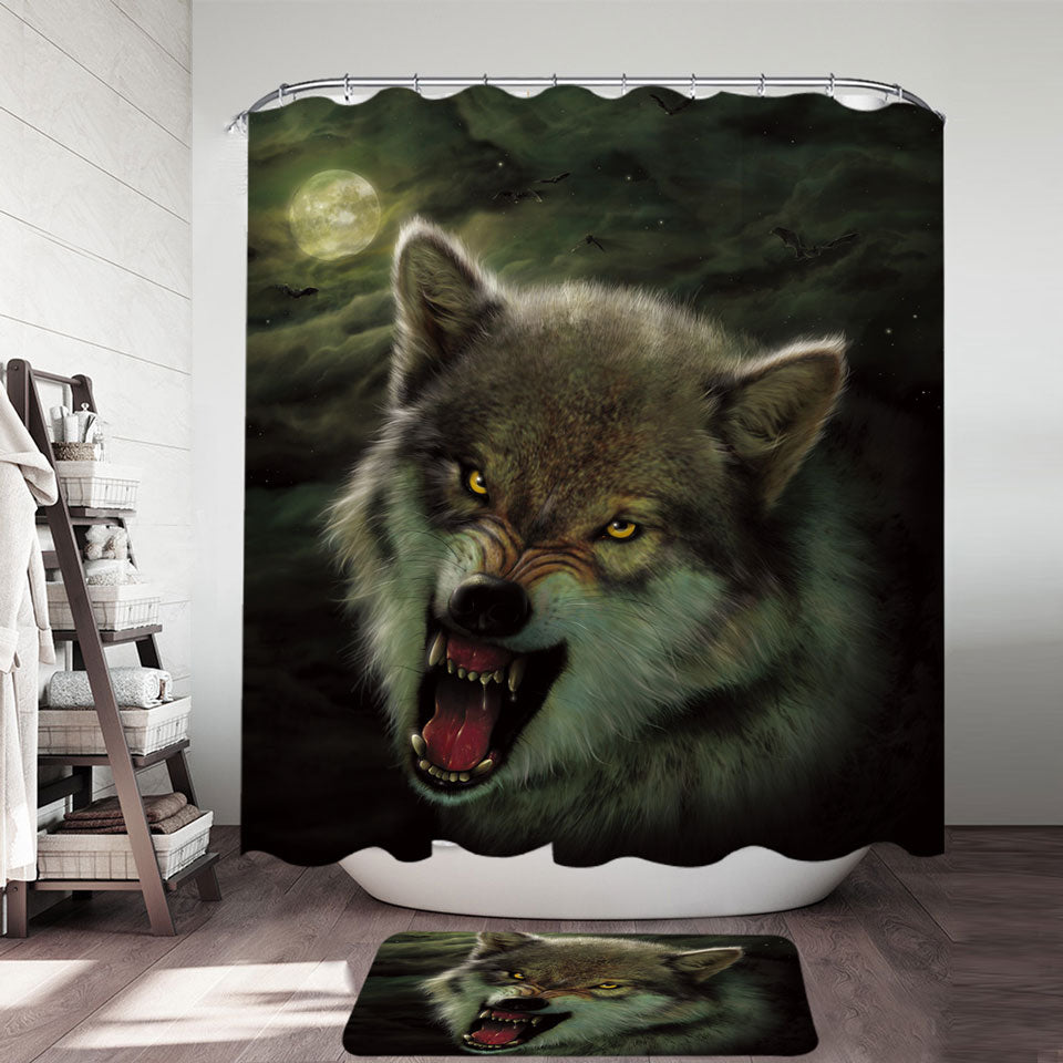 Cool Wildlife Animal Art Nightbreed Moon Wolf Shower Curtains