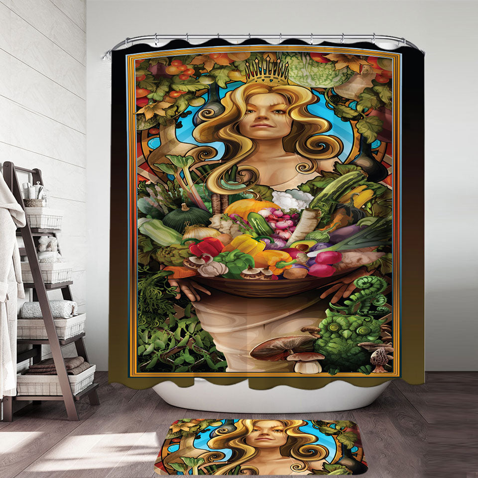 Cool Womens Shower Curtains Art Goddess of Vegetables