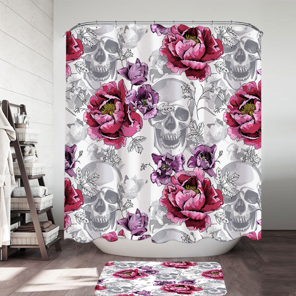 Cool Womens Shower Curtains Purplish Roses over Skulls