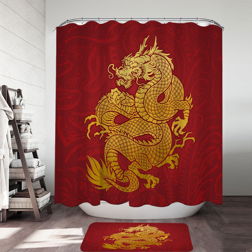 Cool Yellow Chinese Dragon Shower Curtains