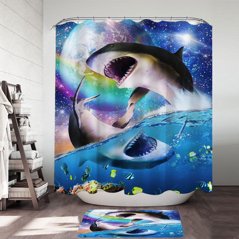 Cool Yin Yang Sharks Shower Curtains Space and Ocean