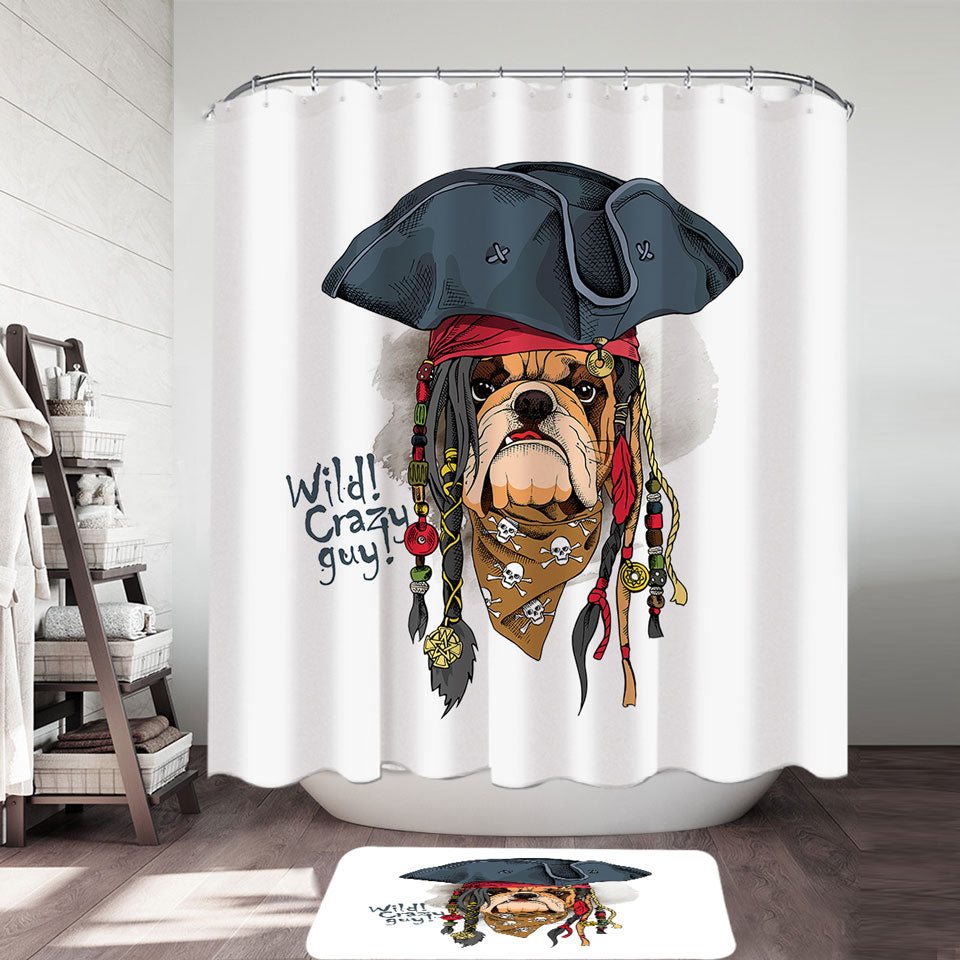 Cool and Crazy Pirate Bulldog Shower Curtain