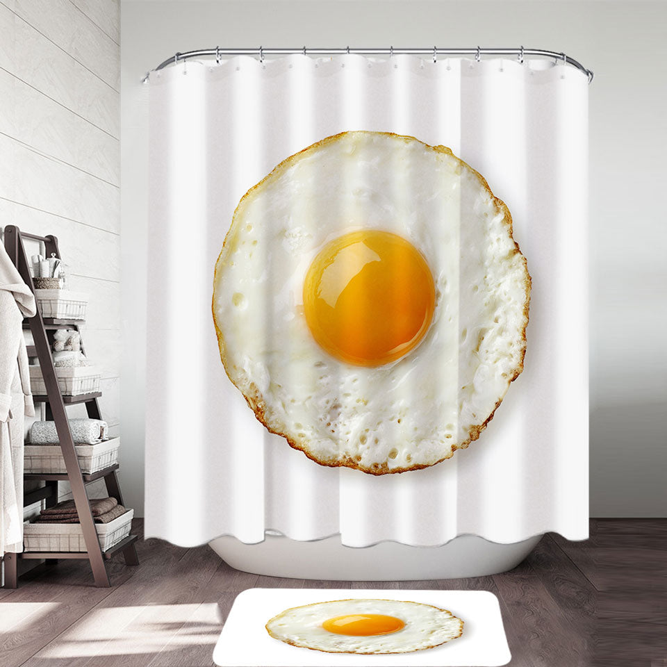 Cool and Funny Fabric Shower Curtains with Sunny Side Up Fried Egg