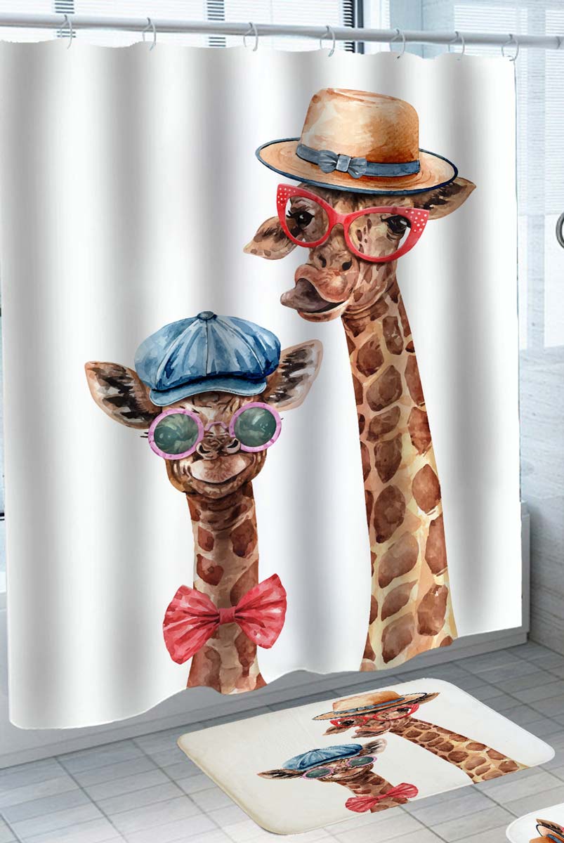 Cool and Funny Shower Curtains with Giraffe Couple