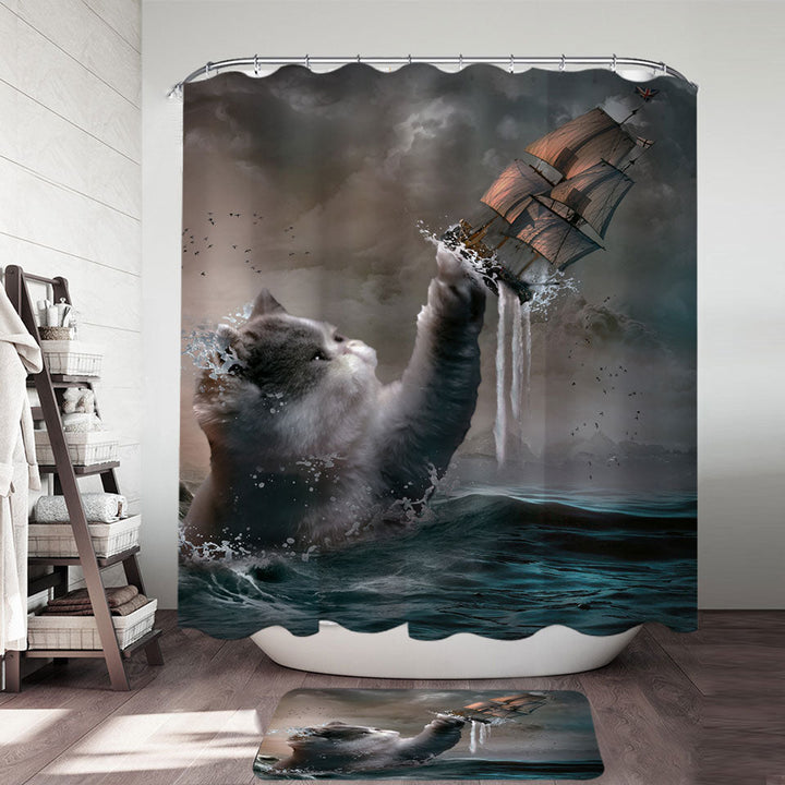 Cool and Hilarious Shower Curtains Funny the Kraken Cat