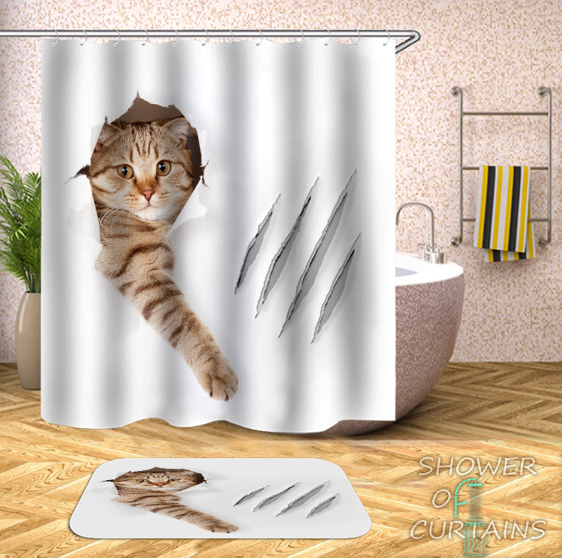 Cool - Scratching Cat Shower Curtain