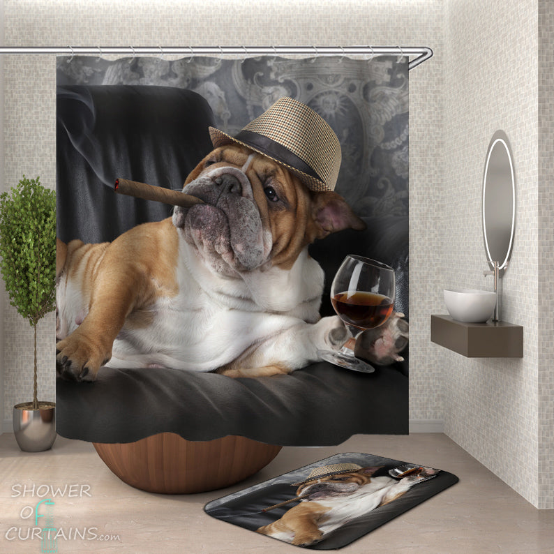 Cool Dog Shower Curtain - Bulldog Boss Shower Curtains