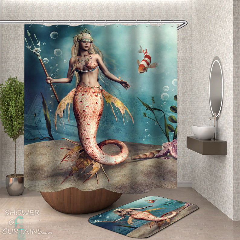 Cool Mermaid Shower Curtain - Dangerous Mermaid Shower Curtain and Bath Mat